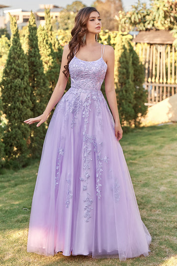 Lilla Tulle Prom Kjole med applikationer